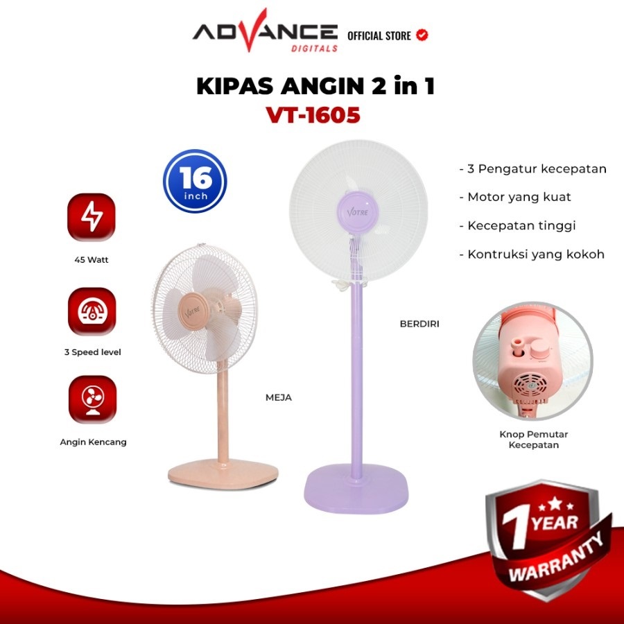 Kipas Angin Berdiri Advance VT1605 / Kipas Angin Stanad VT1605 Daya 40watt