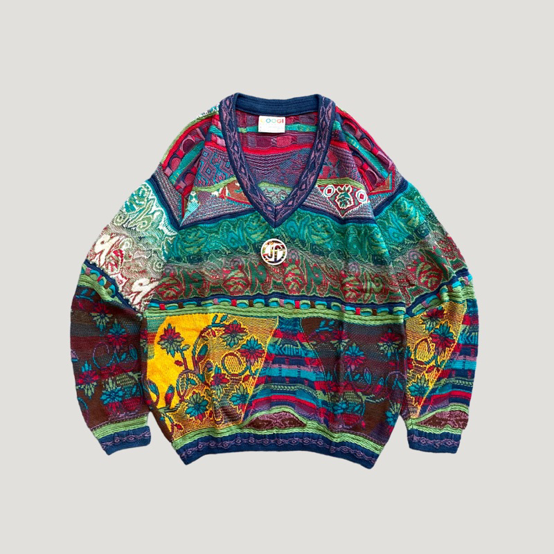 Vintage Authentic Batik Art COOGI V-Neck Sweater | COOGI Sweater