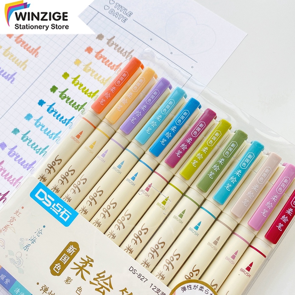 

KODE R58Y Winzige Set 3 12 Soft Brush Pen Set Aesthetic Brush Lettering Calligraphy Pen Brush Marker Pena Kuas Warna Pulpen Pena Kaligrafi Coloring Markers