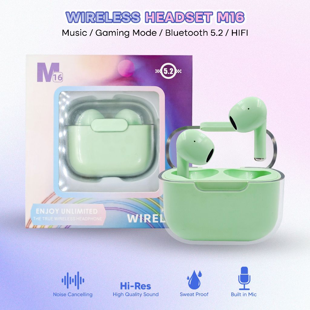 TWS M16 Headset Bluetooth Earphone Wirelles Stereo Bass Kualitas Bagus Handsfree Bluetooth Sport