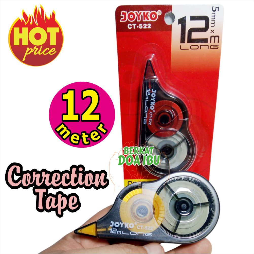 

CORRECTION TAPE JOYKO TIPE-X ROLL, TIP EX PITA KOREKSI 5mm X 12m HARGA 1 Pcs