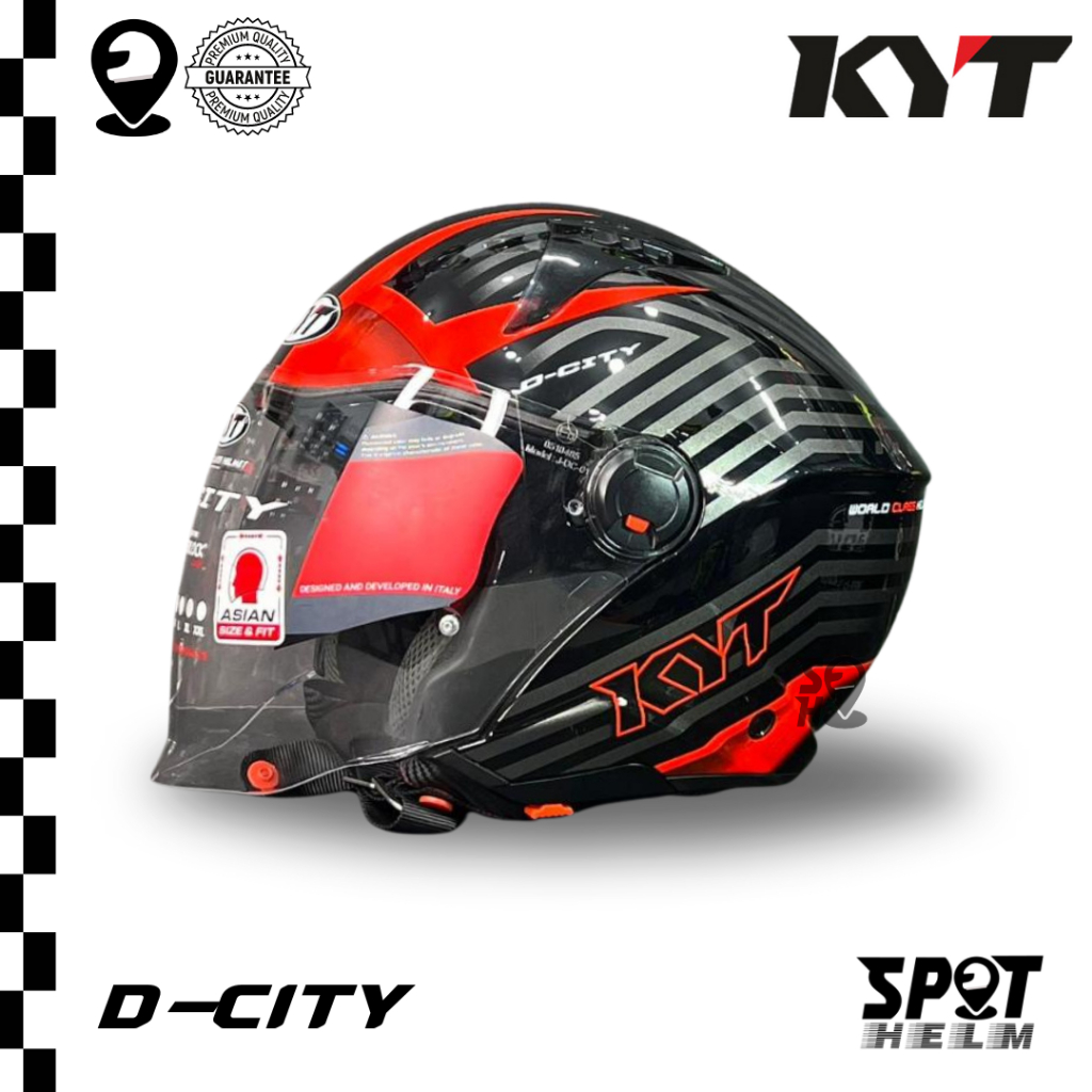 KYT HELM D-CITY LUCENT BLACK RED | DCITY DOUBLE VISOR