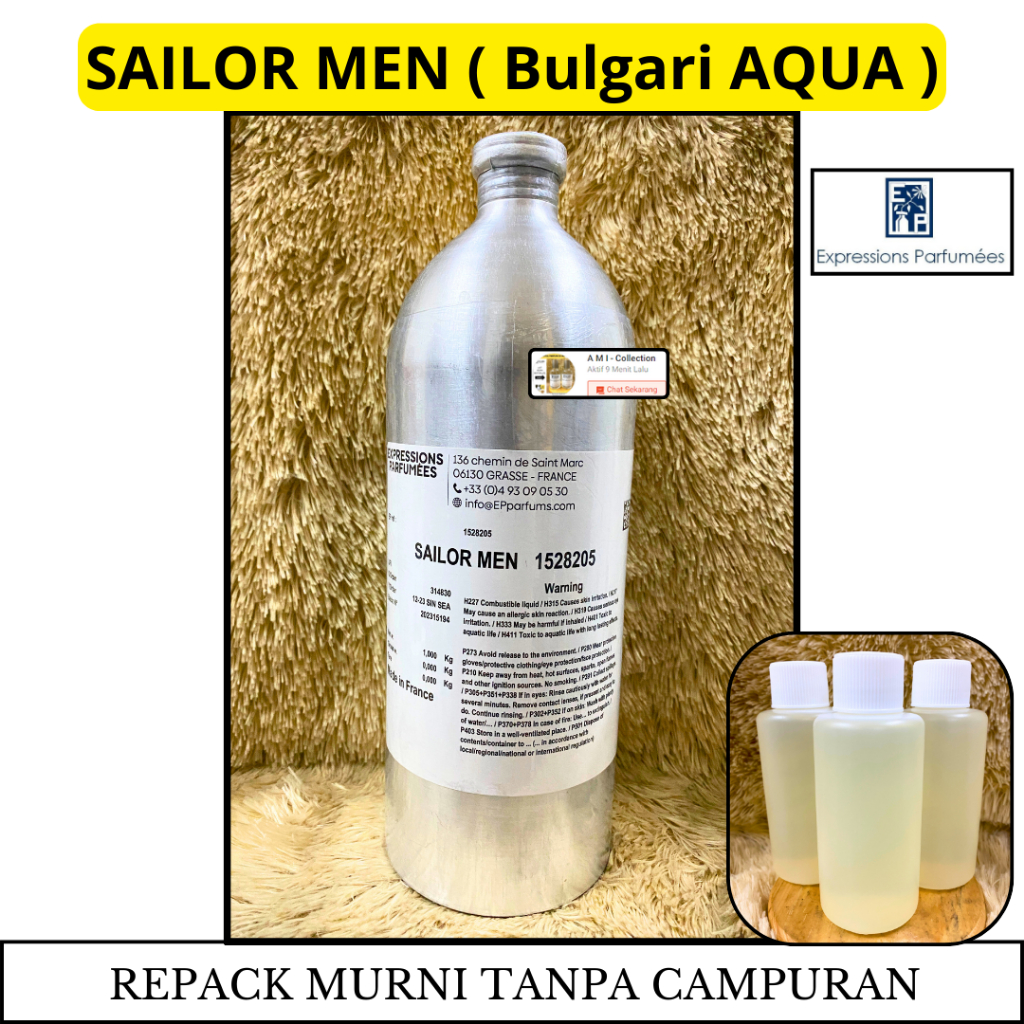 Bibit Parfum Murni BULGARI AQUA Murni 100 ML Tanpa Campuran Produk EXPRESSIONS EP - SAILOR MEN BY EX