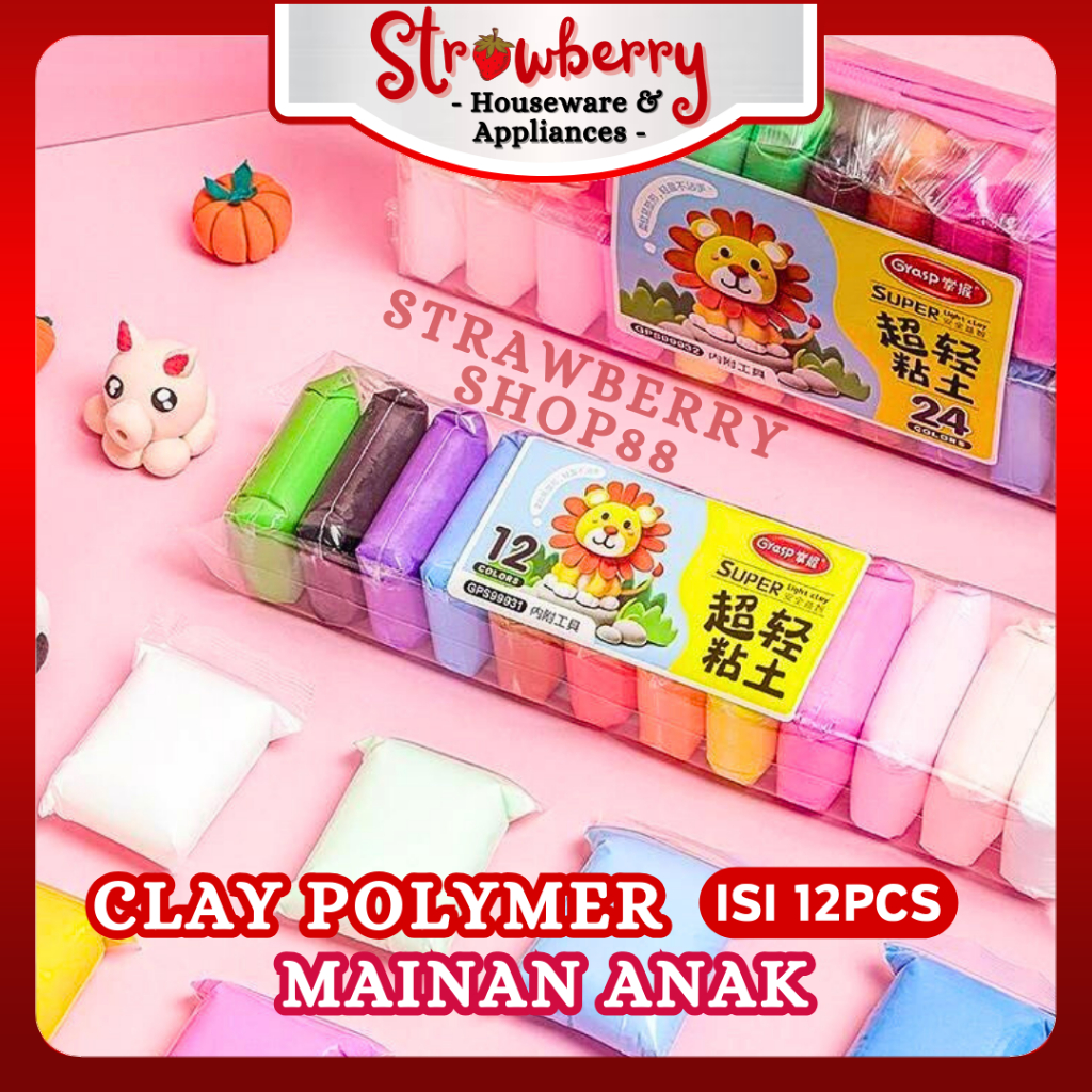 Clay Mainan Anak isi 12pcs / Mainan Edukasi Lilin anak / Polymer Clay 12 pcs / Mainan Anak clay isi 