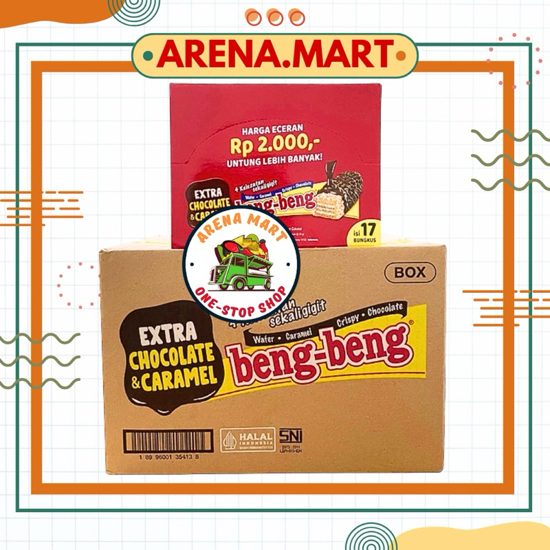 

Beng Beng BengBeng Reguler Extra Chocolate & Caramel Crispy Wafer beng-beng 1 Dus isi 8 Pak