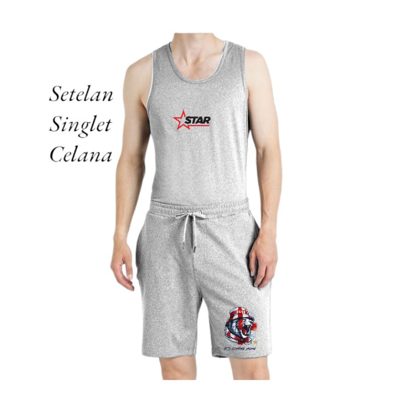 setelan satu set singlet lakbong tank top kaos distro model terbaru pria dewasa
