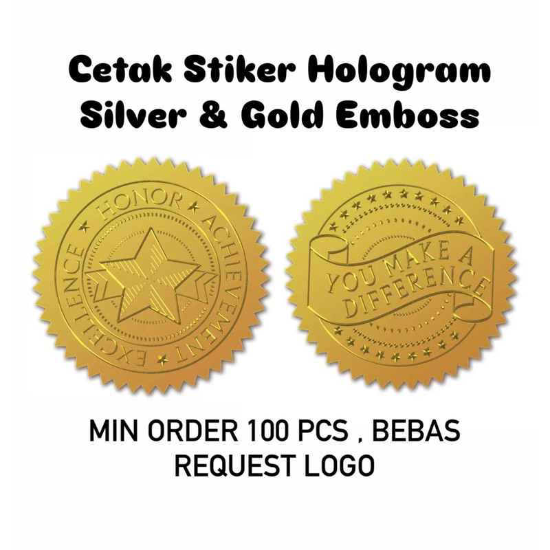 

Stiker Hologram Silver & Gold EMBOSS Bisa Request Logo Anda
