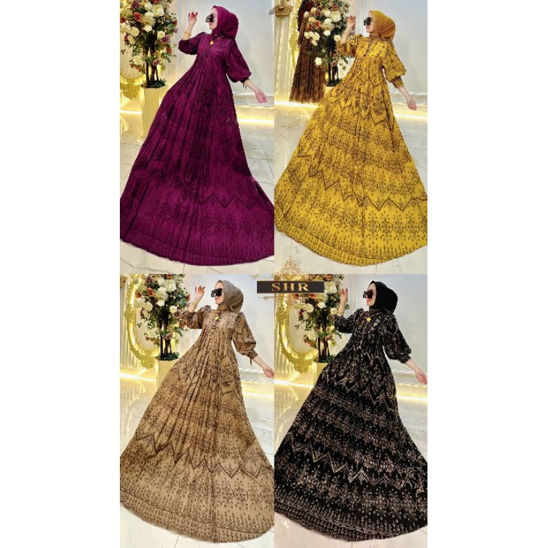 gamis katun bordir ramping  syahira ori SHR