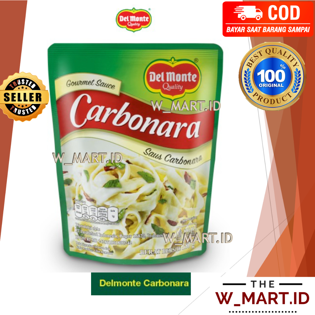 

DELMONTE SAUS SPAGHETTI CARBONARA KARBONARA SAUS PUTIH PASTA POUCH 180 GR