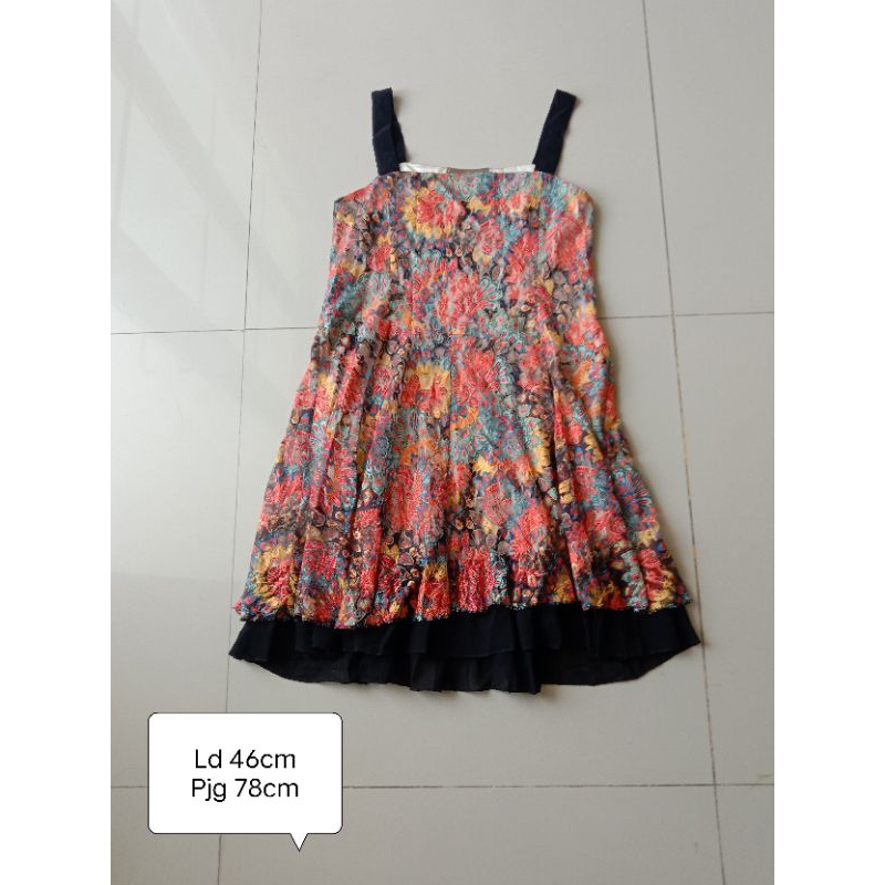 [size M] Preloved vintage floral dress mini gaun overall bunga bunga renda lace
