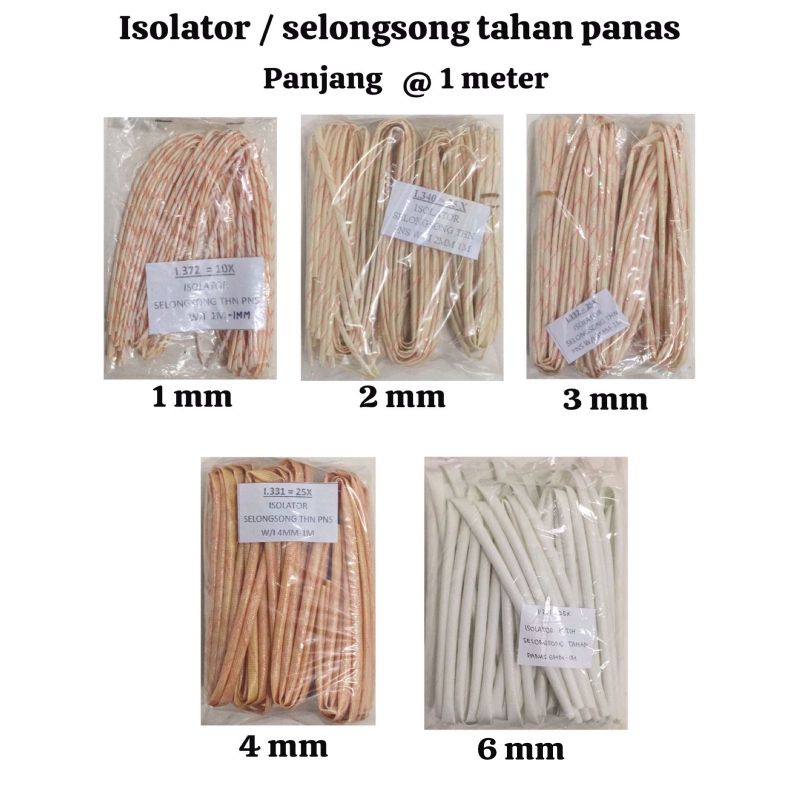 Isolator Selongsong Tahan Panas 1mm, 2mm, 3mm, 4mm, 6mm Meteran