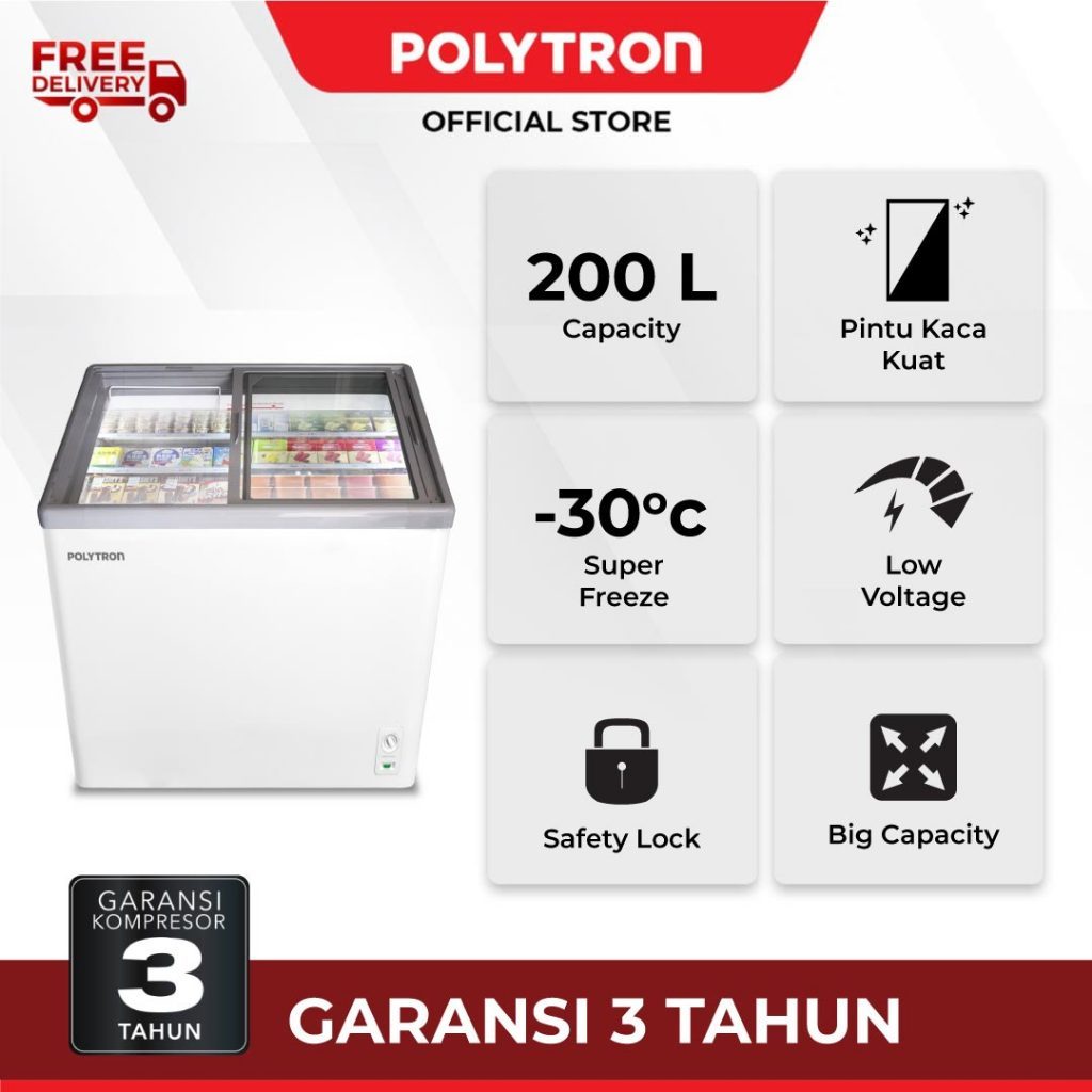 POLYTRON FREEZER BOX CHEST FREEZER PCF 229 KAPASITAS 200 LITER