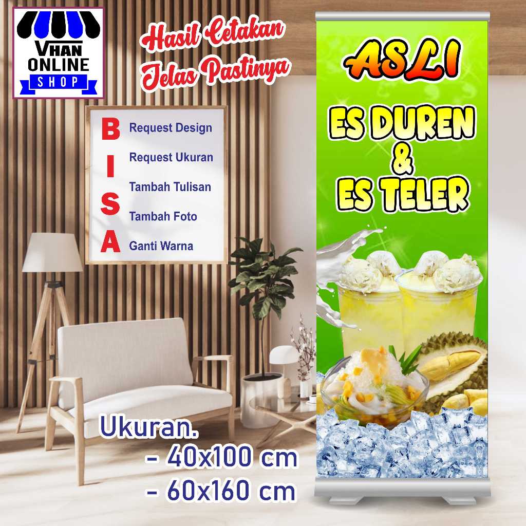 Banner Spanduk Es Durian dan Es Teler Dengan Design Warna Kuning