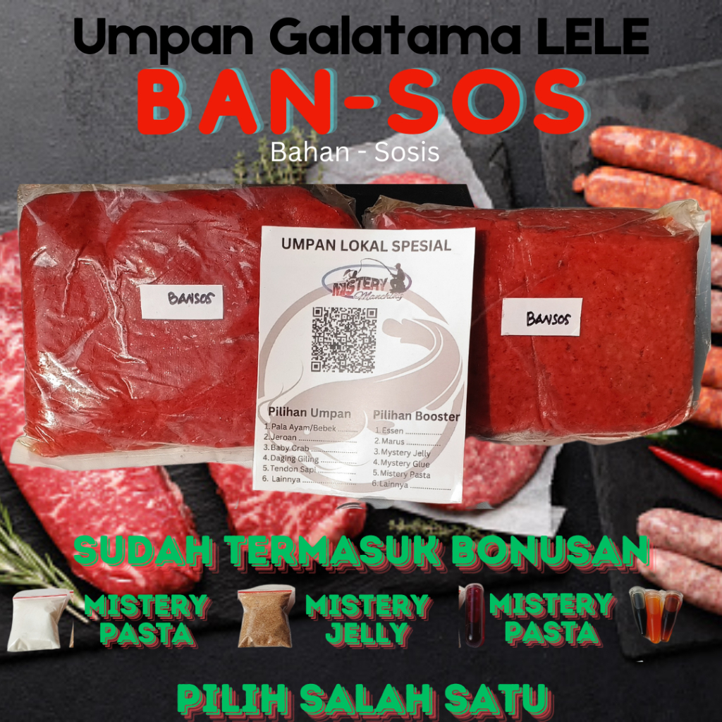 Umpan Galatama Lele BAHAN SOSIS (Ban-Sos) berat 350gr sudah termasuk Bonusan Marus, Essen, atau peng