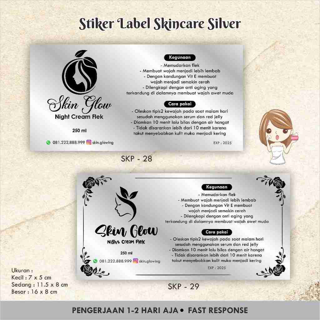 

STIKER VINYL SILVER BOTOL SKINCARE / KOSMETIK / KEMASAN PRODUK