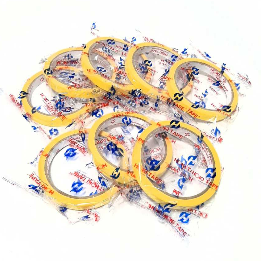 

Harga ( 12PCS ) Masking Tape Lakban Kertas 1/2inchhX12mmX15yard HOKI TAPE