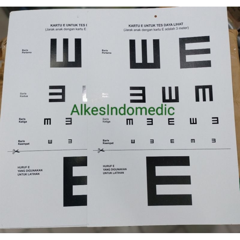 Snellen chart E / alat tes rabun mata / kertas tes mata / alat terapi penglihatan