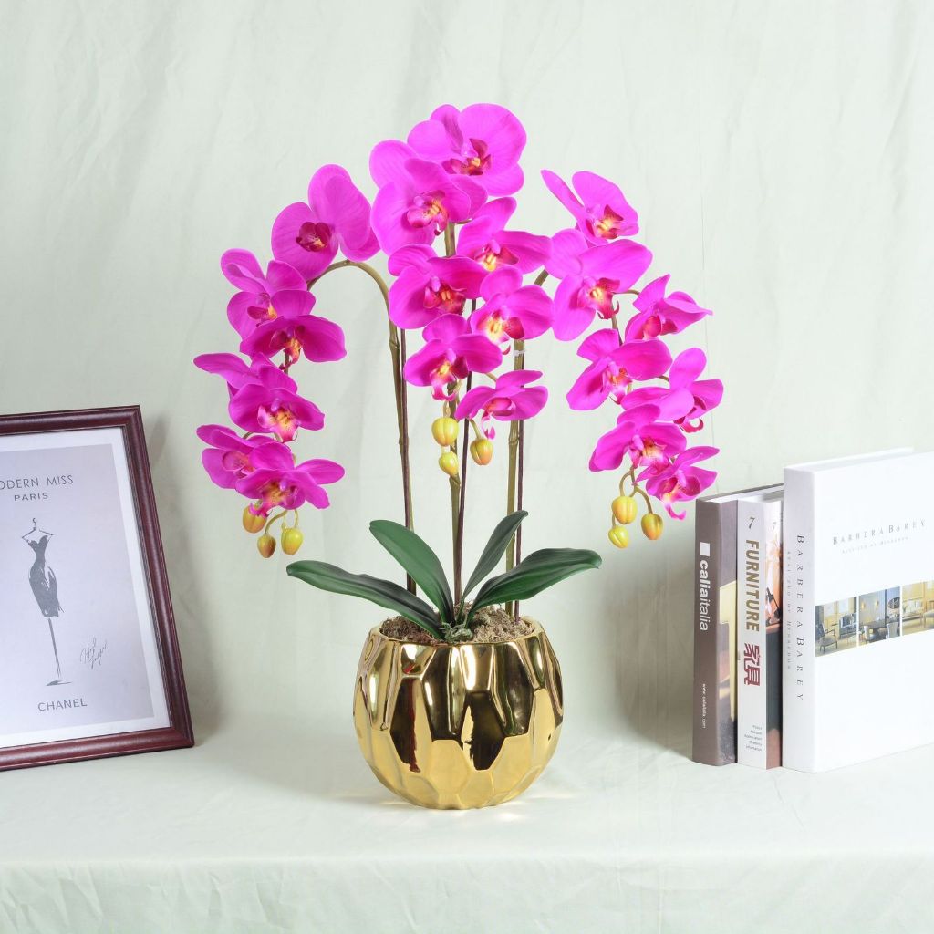 Luxury Gold Orchid Flower Vase / Pajangan Bunga Anggrek Besar / Dekorasi Vas Bunga Anggrek