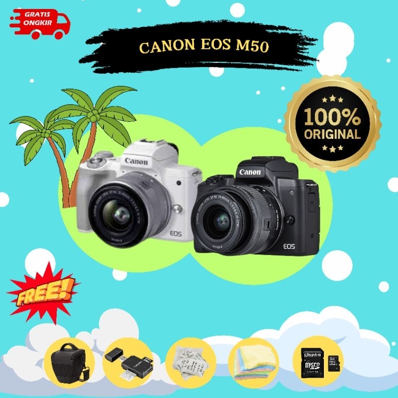 CANON EOS M50 + LENSA KIT 15-45/ KAMERA MIRORLES M50