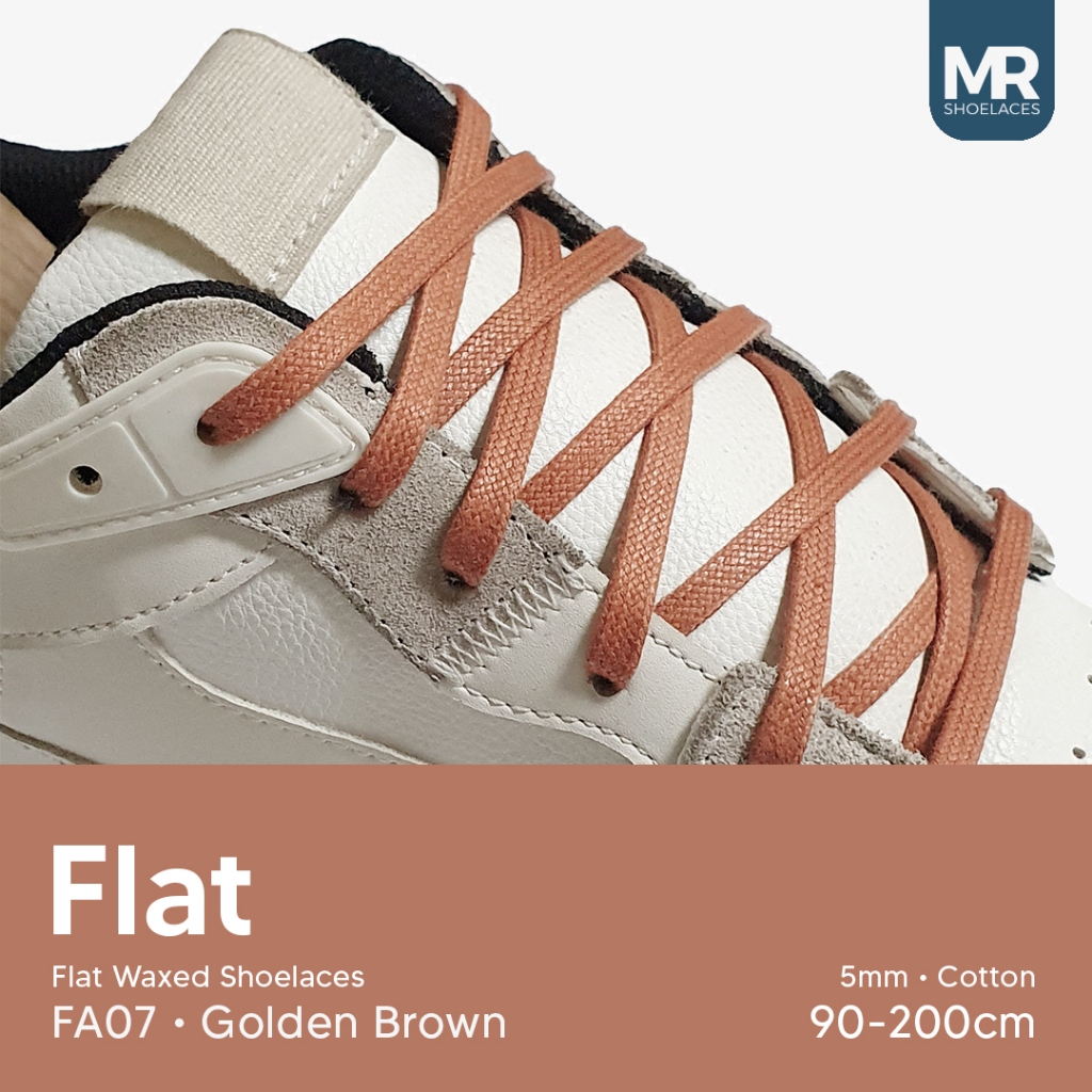 MR Shoelaces FA07 Golden Brown Coklat Keemasan - Tali Sepatu Lilin Gepeng Flat 5mm 70cm 80cm 90cm 10