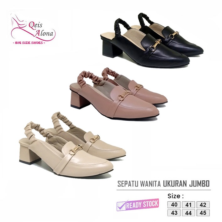 Qeis Alona Blanca | Sepatu Wanita Pesta Ukuran Jumbo | Mules Heels Big Size Shoes
