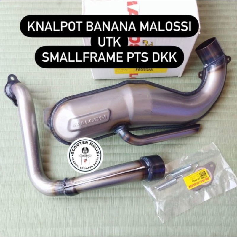 Knalpot MALOSSI banana silver utk Vespa SMALLFRAME PTS dkk ( blok standard )