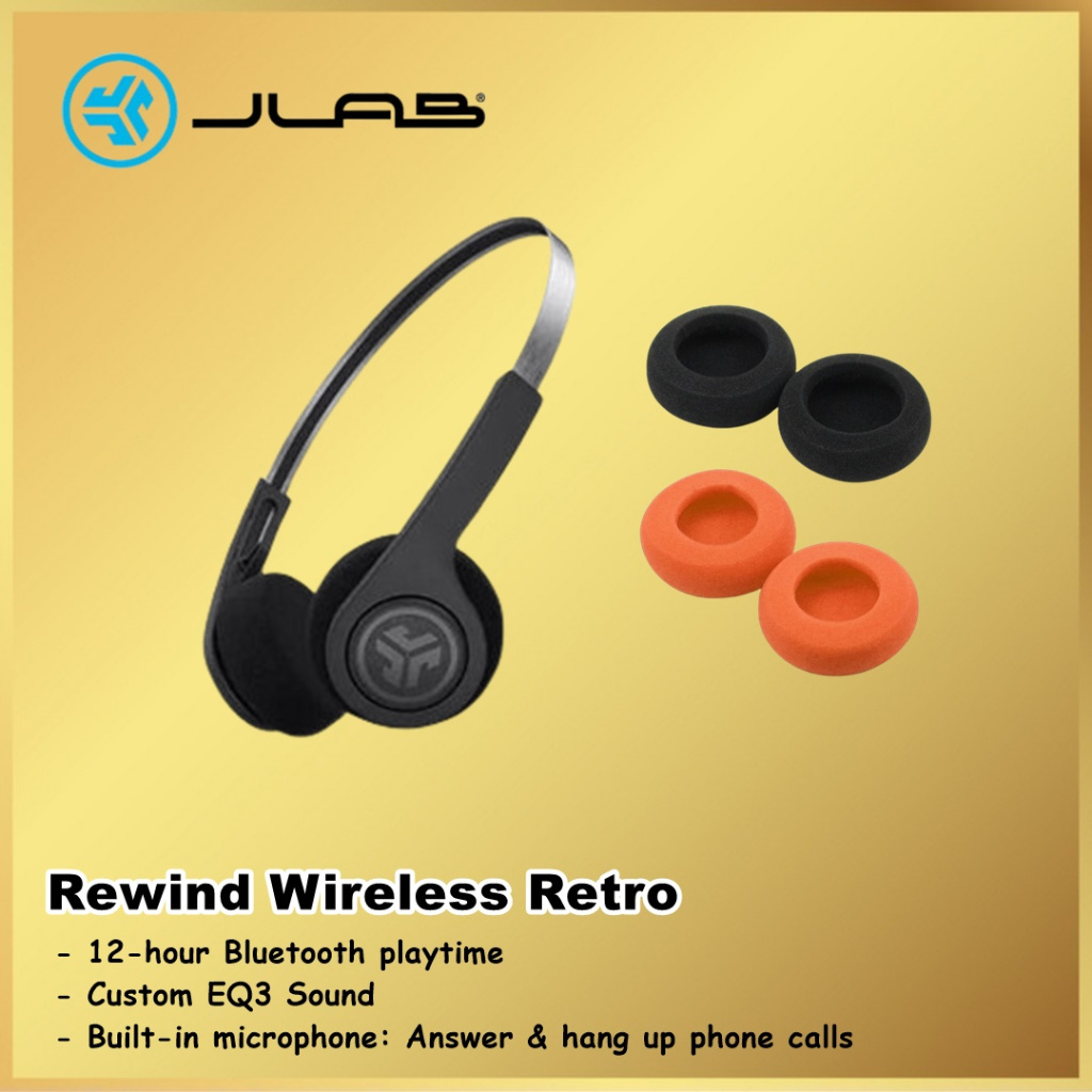 Jlab Rewind Wireless Retro Headphones Bluetooth with Mic Microphone