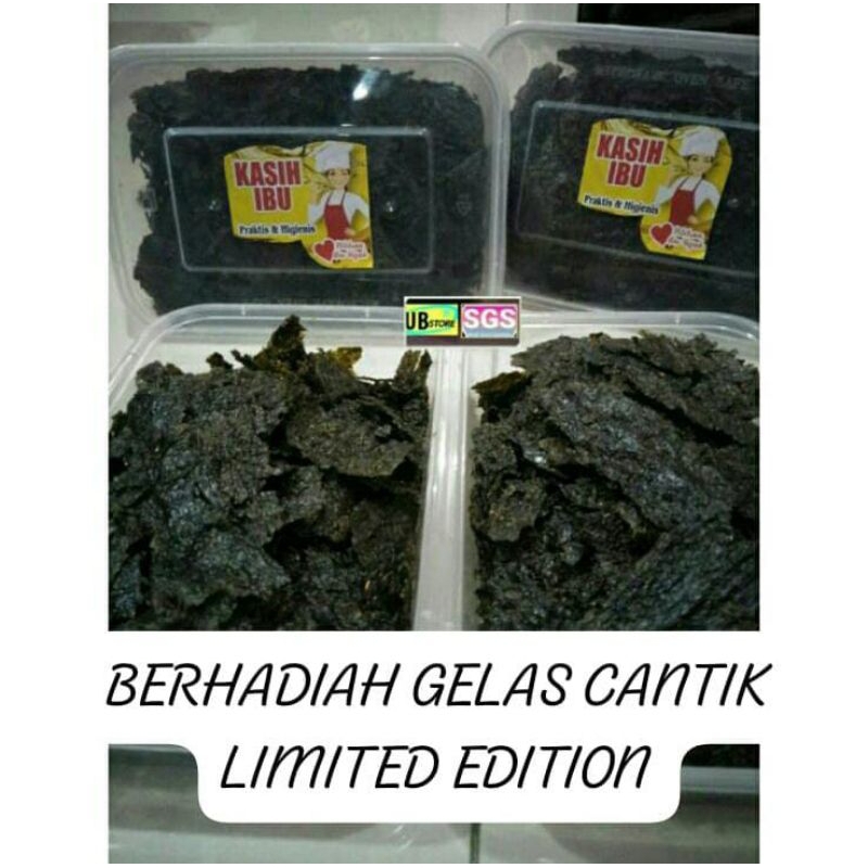 

Rumput Laut /NORI Snack Gratis Gelas Cantik- Cemilan Rumput Laut Panggang Gurih Manis Pedas