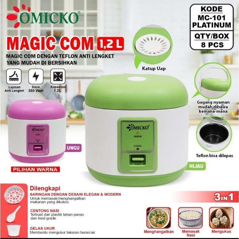 Rice Cooker Omicko MC-101 Platinum Anti Lengket /Magic Com Omicko MC-101 Platinum Mudah Dibersihkan