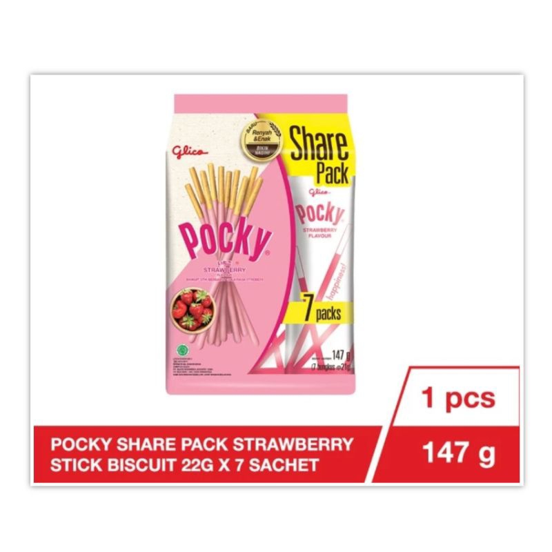 

Pocky Share Pack Strawberry isi 7 sachet 147 gr Biskuit Snack Cemilan