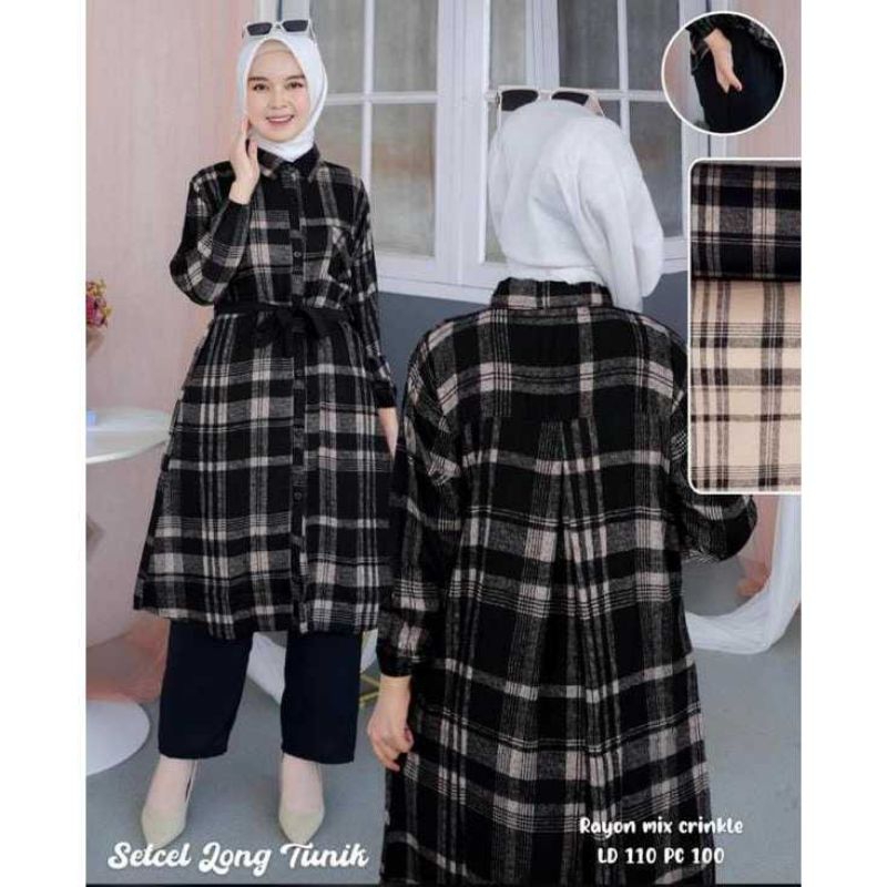 NEW SET LONG TUNIK LD 110 PRENIUM // SET LONG TUNIK RAYON MIX CRINKLE // LONG TUNIK KOTAK TERBARU //