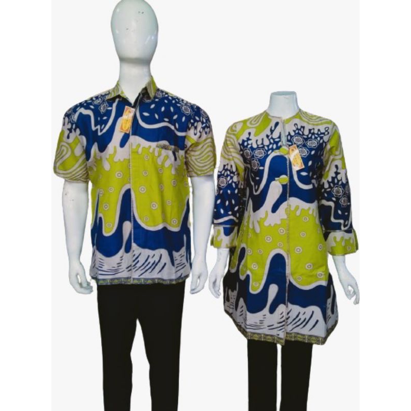 KEMEJA BATIK SOLO PRIA WANITA COUPLE MOTIF WARNA HIJAU MUDA BIRU