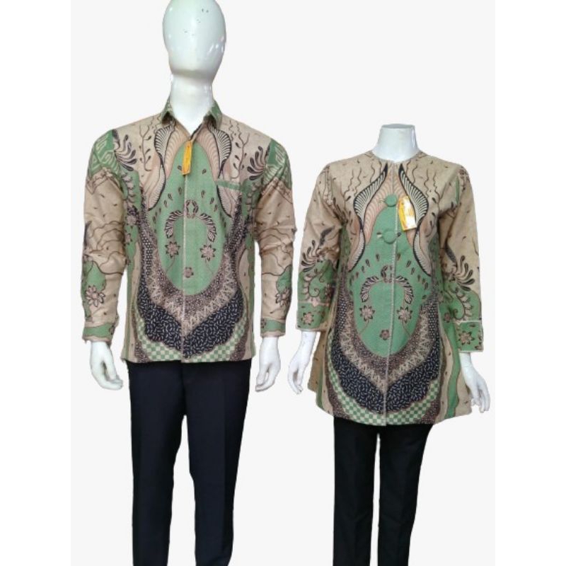 KEMEJA BATIK SOLO PRIA WANITA COUPLE MOTIF WARNA HIJAU MUDA COKLAT