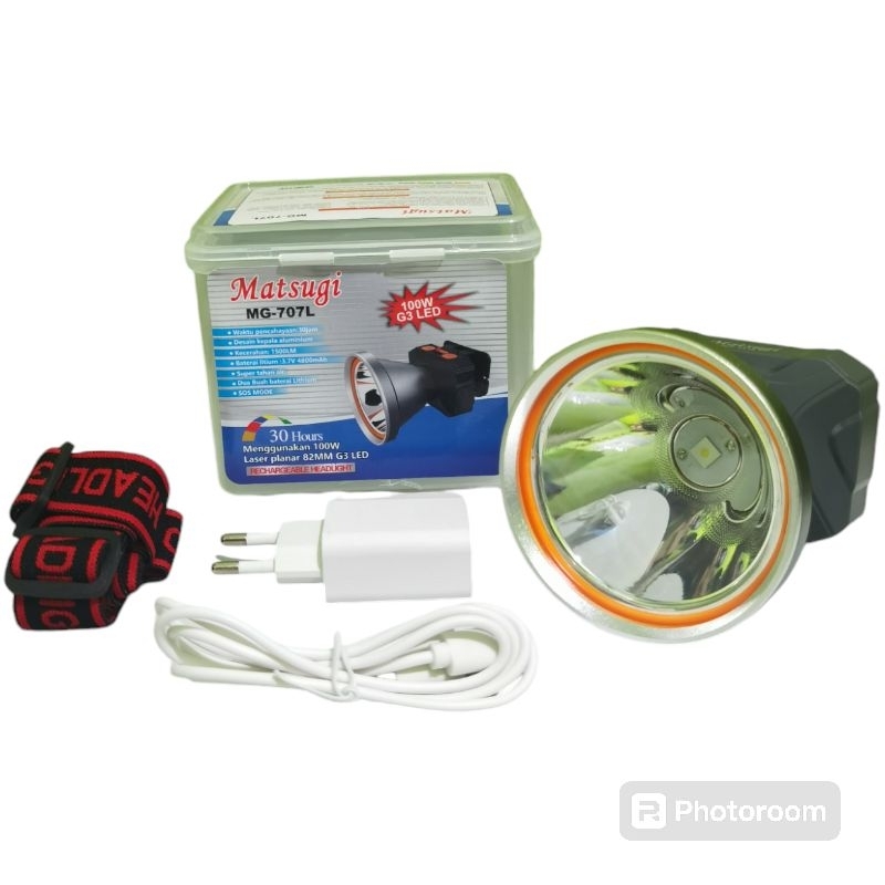 Senter Kepala Matsugi 100W MG-707L tahan hingga 30jam ll Senter Kepala Cas Matsugi 100W Original 100