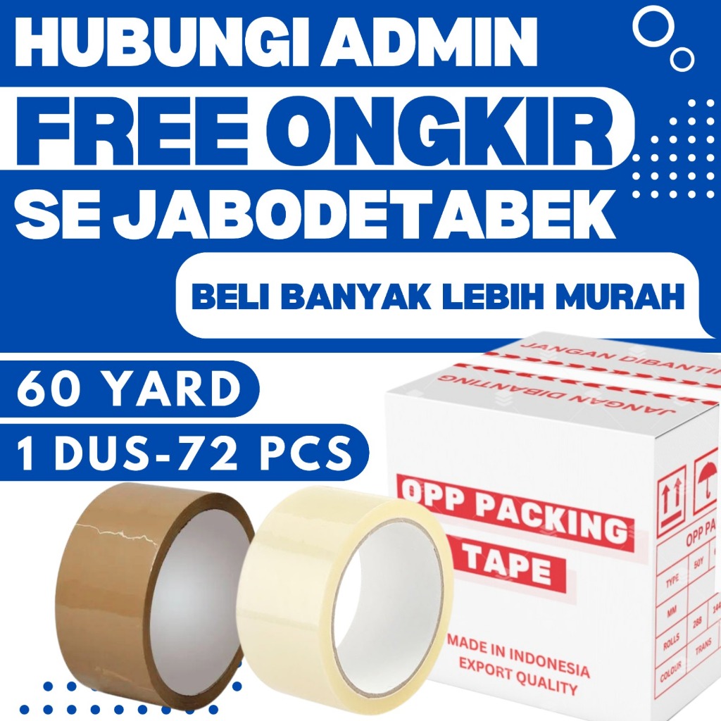 

1 DUS 72 PCS Lakban 45mm 60 Yard Bening Coklat Plakban 2 Inch 60YARD OPP Packing Tape 2" Inci 60Y