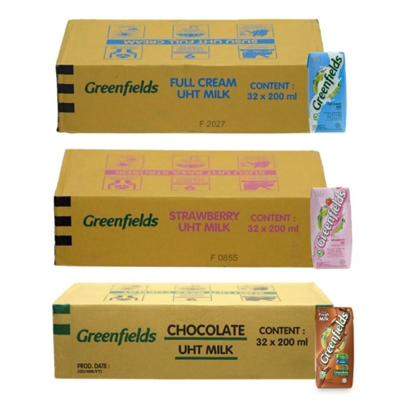 

Greenfields UHT 1 Karton 200 ml x 32 pcs rasa Full cream / Cokelat / Stroberi