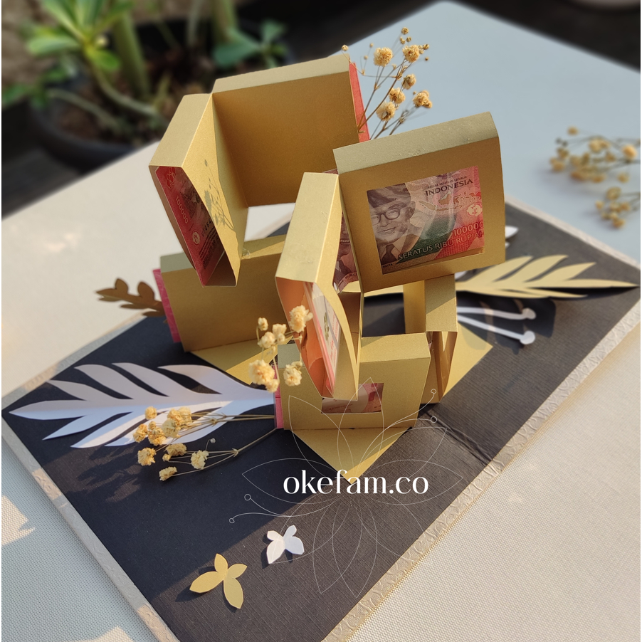 BUNGA UANG ASLI 50 100 RIBU / MONEY BOX Hadiah Ulang Tahun / Pop Up Card / Buket Kertas Handmade