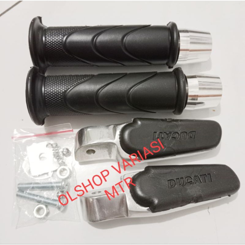 COD(3in1) PAKET FOOTSTEP CNC KARET DUCATI SET GRIP HONDA PLUS JALU STANG SEMUA JENIS MOTOR