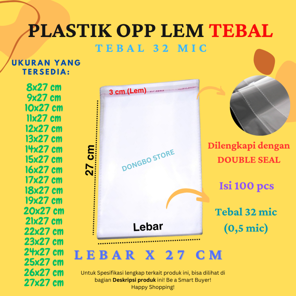 PLASTIK OPP LEM TEBAL 8X27 9X27 10X27 11X27 12X27 13X27 14X27 15X27 16X27 17X27 18X27 19X27 20X27 21