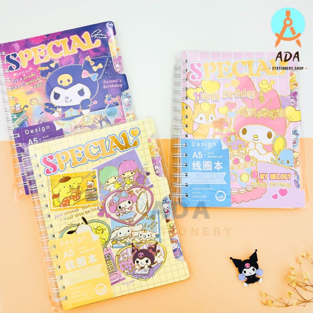 

notebook spiral sanrio/ 58-25-3/buku tulis sanrio dengan pembatas buku