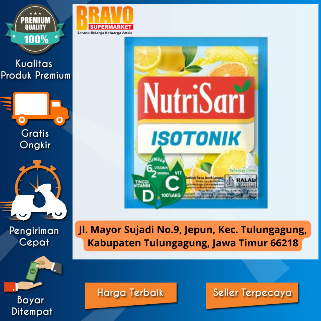 

Bravo Supermarket Tulungagung - NutriSari Isotonik 10 Sachet – Minuman Isotonik Buah Jeruk Segar Vitamin C Vitamin D