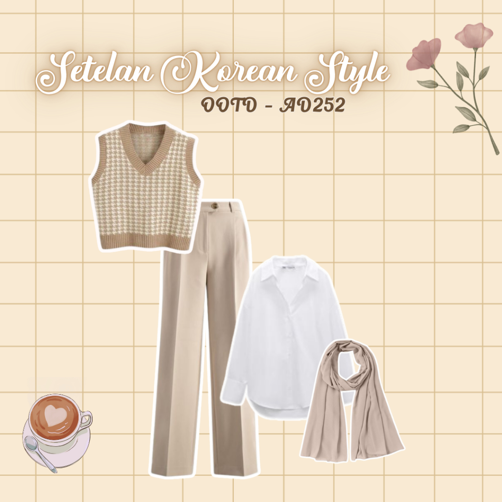 One Set Wanita Kekinian Korea Hijab Outfit Wanita Kekinian Terbaru 4 In 1 One Set Hijab Buat Hangout