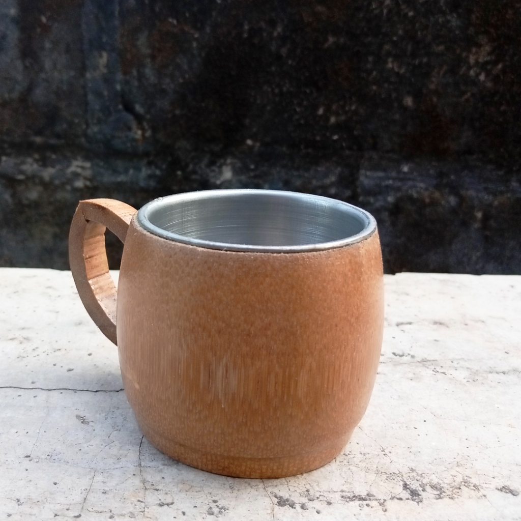 Gelas Cangkir Bambu Cover Stainless Kecil Souvenir Kado Nikahan Cangkir Bambu Kapasitas 125ml