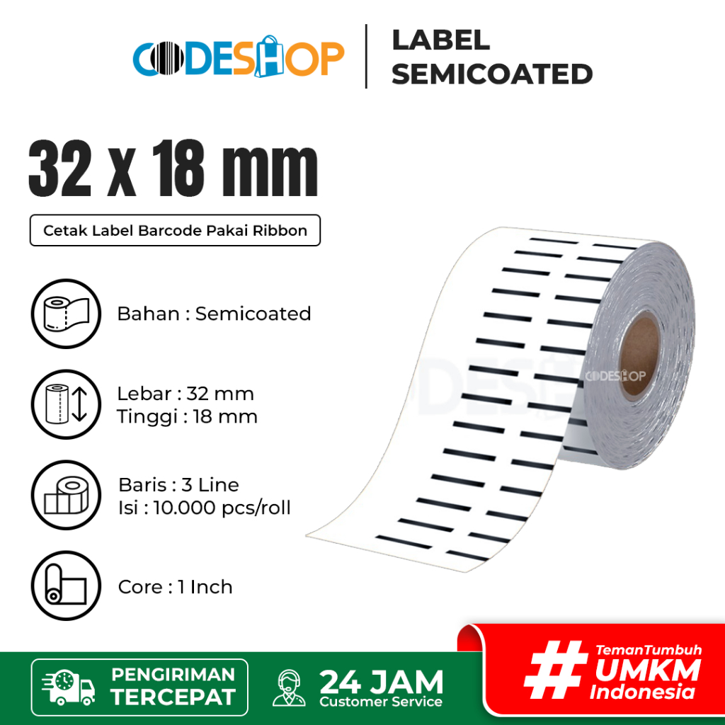 

Label Barcode 32 X 18 (3 Line ) Kertas Stiker Semicoated 32x18