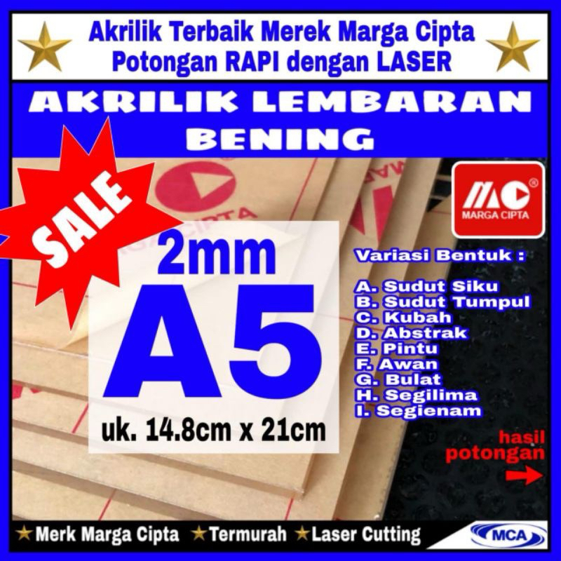 

AKRILIK lembaran 2mm A5 / Akrilik bening / Marga cipta / Acrylic / Akrilik 2mm A5