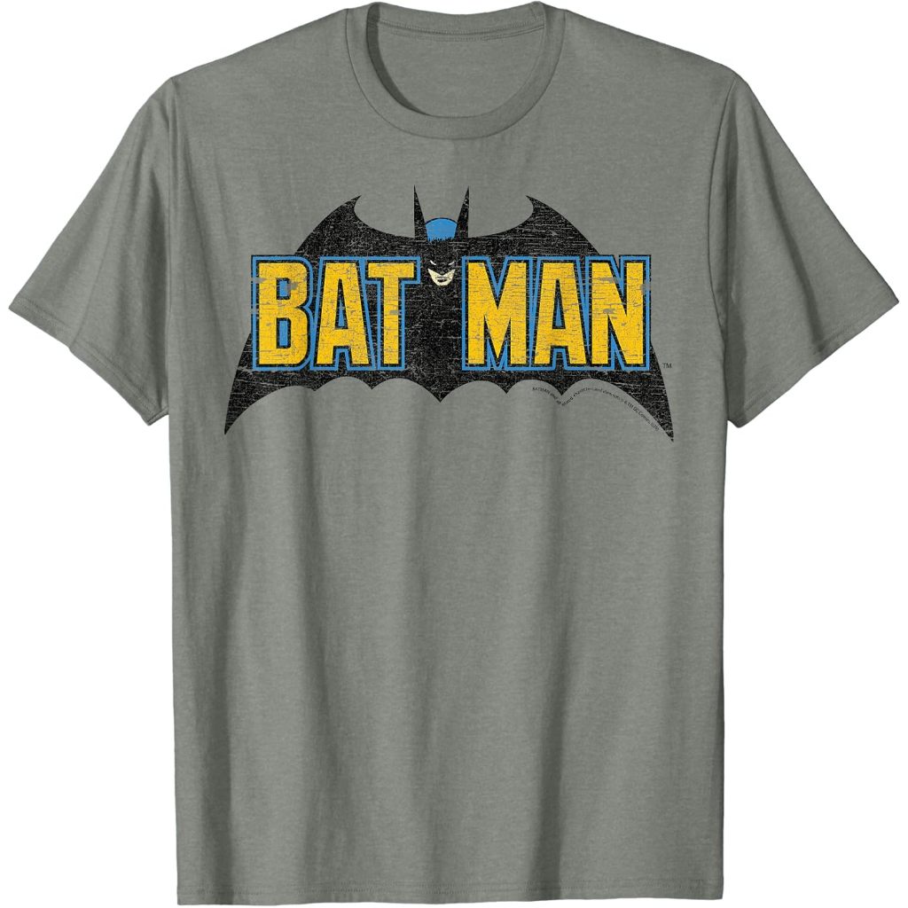 Baju Dewasa Comics Batman Distressed Vintage Text Logo T-Shirt Fashion Pakaian Atasan Kaos Laki Pria