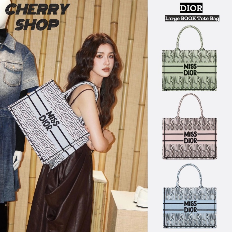 ✨Dior Medium BOOK TOTE Bag Tas Belanja Wanita Dior Tas Tangan Bordir