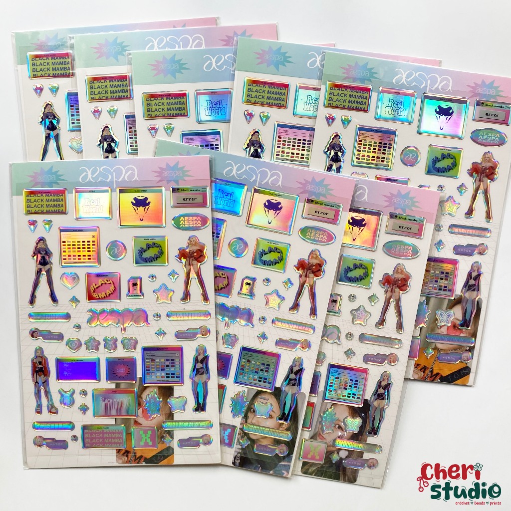 Hologram Epoxy Sticker + Photo Card Set aespa Karina Winter Giselle Official Sealed New