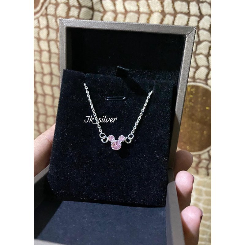 Kalung Koye Motif Miki Mouse Pink (perak murni)