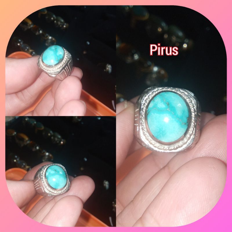 Cincin Batu Pirus Biru Kantoran Asli Natural